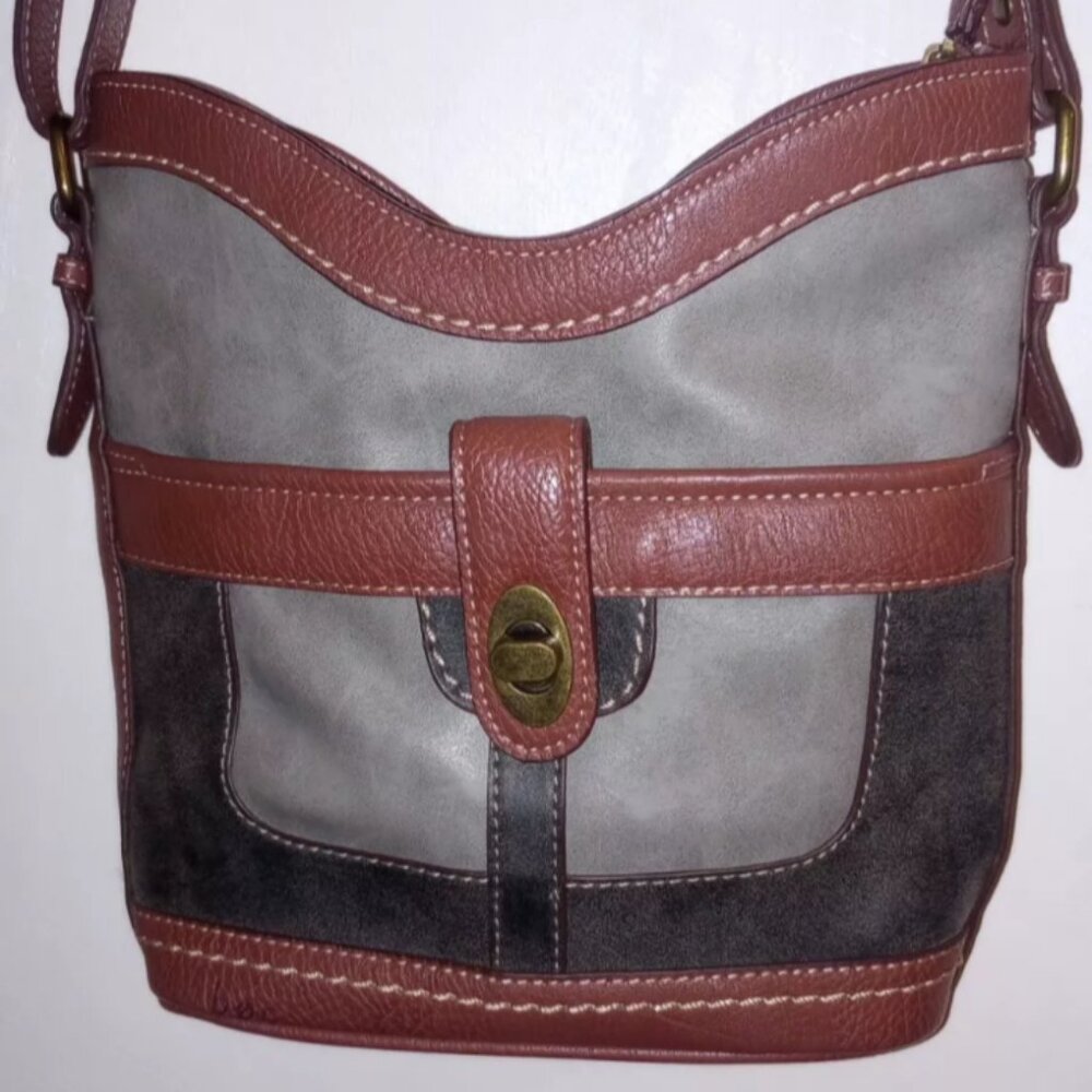 BOC Born Concepts Gray & Brown Vegan Leather Cross Body Shoulder Bag